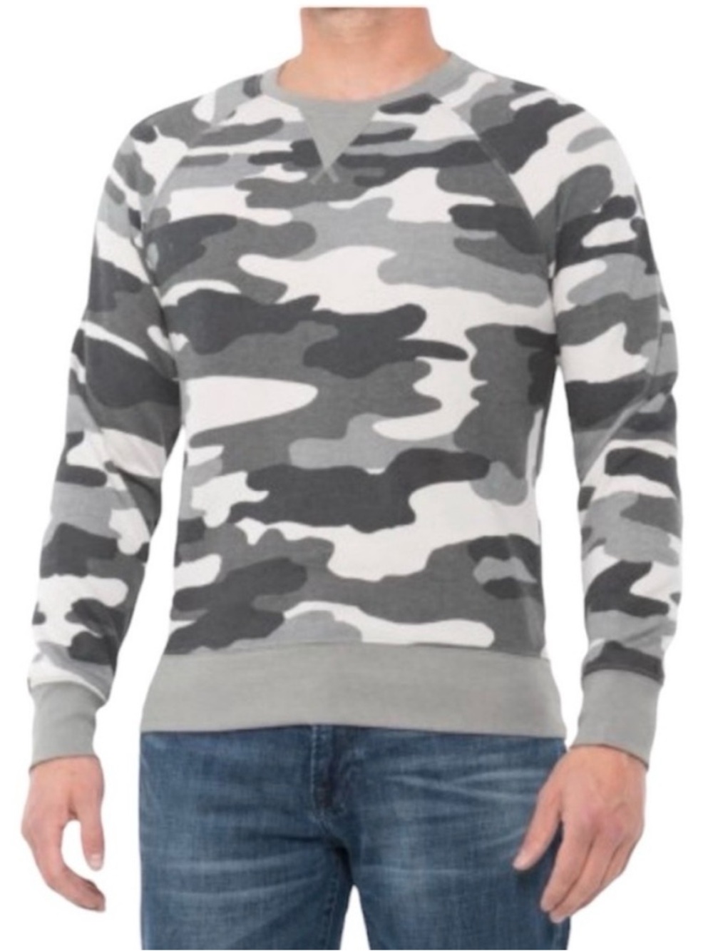 LUCKY BRAND Grey Camo Raglan Long Sleeve Sweatshirt - Size Large